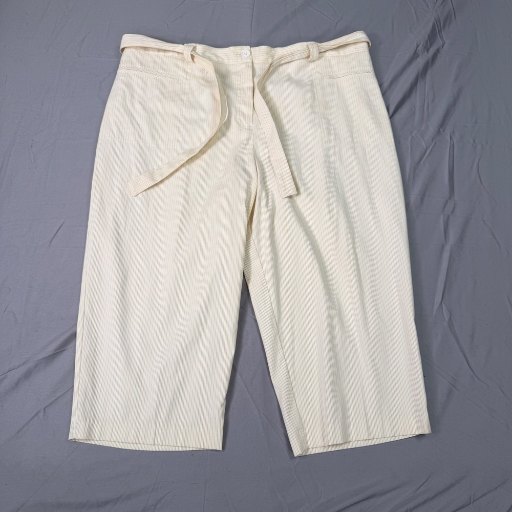 White Stag Woman Yellow White Striped Cropped Wide Leg Pants Plus 20W Tie Waist